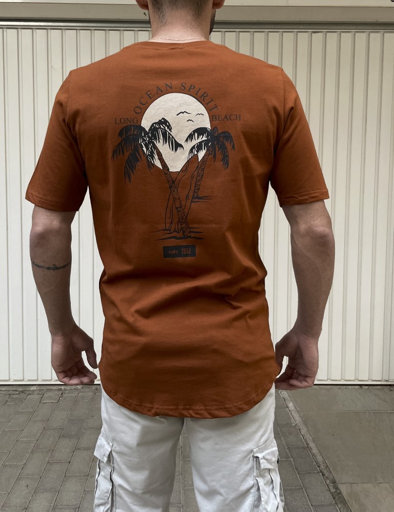 NDC ανδρικό κάμελ T-shirt με τύπωμα 222916K φωτογραφία
